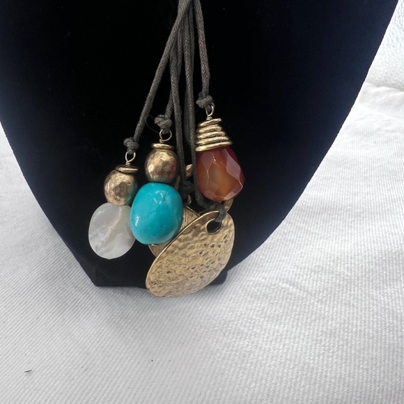Coldwater Creek corded Statement necklace with natural stones Vintage - Picture 2 of 13